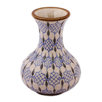 Web of Dew Handcrafted Blue and Grey Patterned Ceramic Flower Vase