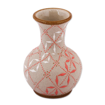 Windmill Trellis Bloom Paprika Red and White Trellis Motif Ceramic Fluted Vase