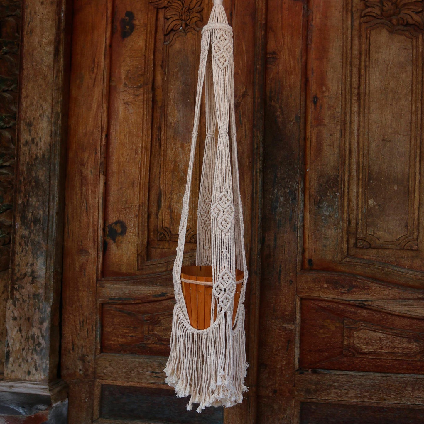 Tegalalang Plants Handwoven Single Cotton Flower Pot Hanger from Bali