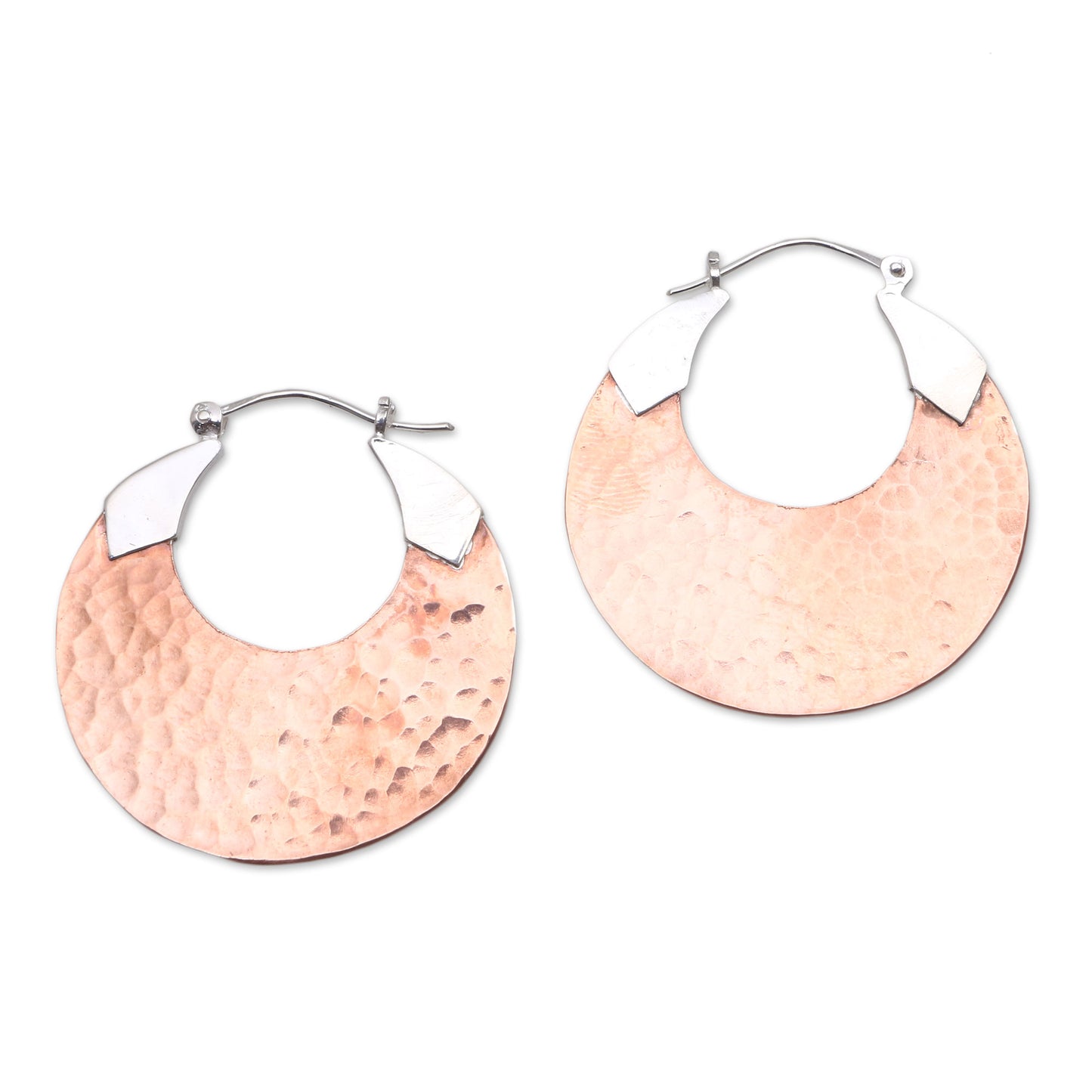 Radiant Reflections 18K Rose Gold Plated Hammered Copper Hoop Earrings