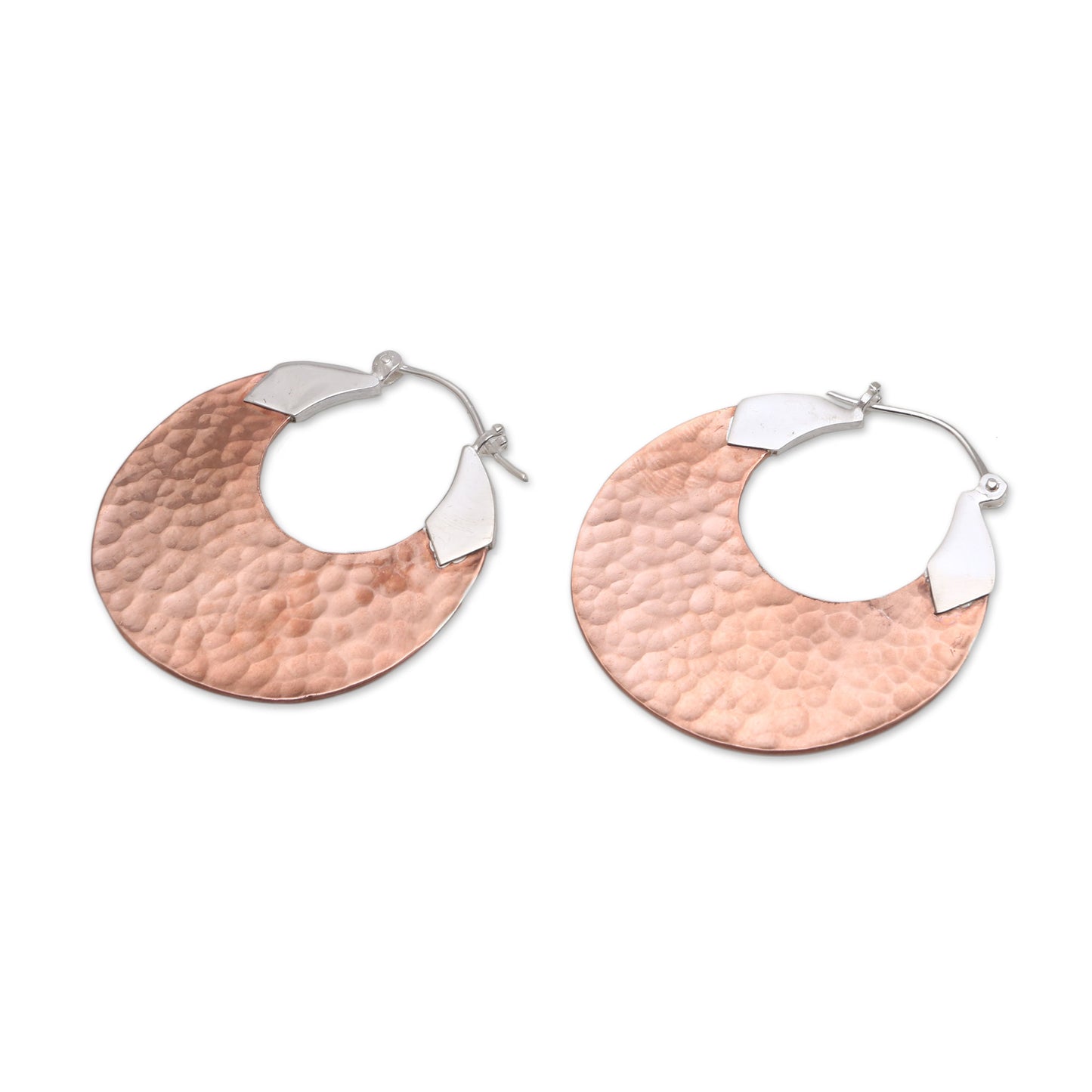 Radiant Reflections 18K Rose Gold Plated Hammered Copper Hoop Earrings