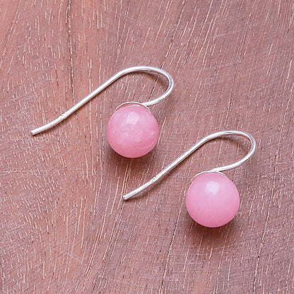 Beautiful Orbs Round Rose Quartz Drop Earrings from Thailand