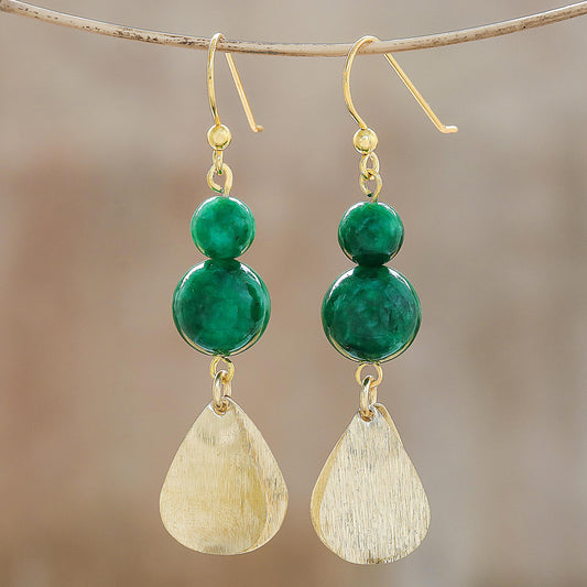 Green Glimmer Green Quartz Beaded Dangle Earrings from Thailand