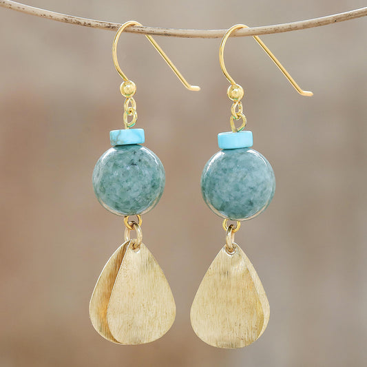 Golden Ancient Jade Dangle Earrings Crafted in Thailand