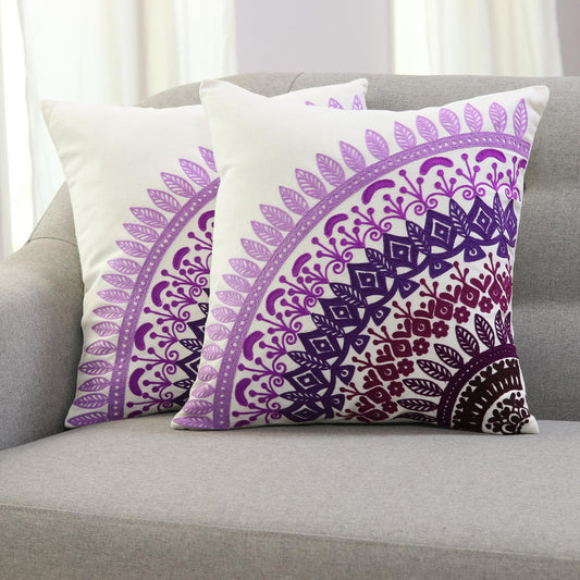 Divine Orchard in Purple Embroidered Cotton Cushion Covers in Purple (Pair)