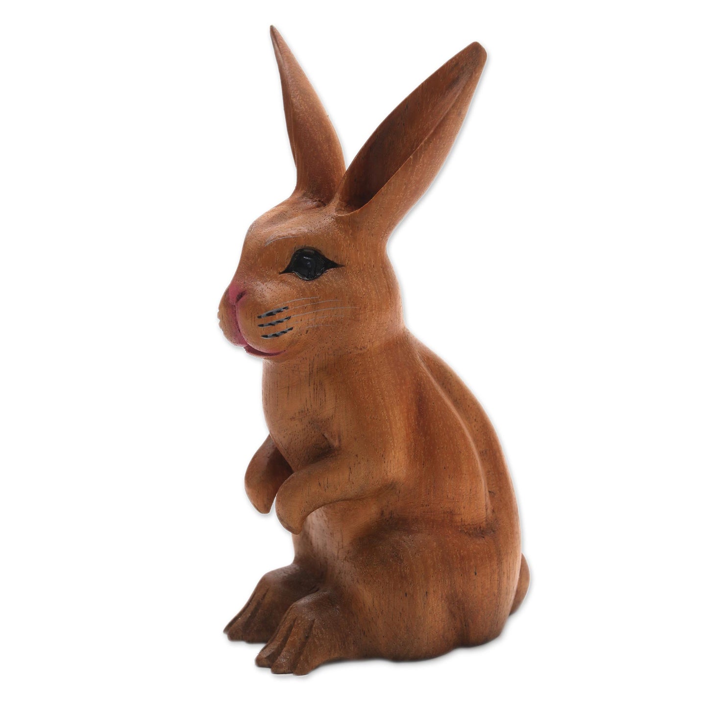 Cute Bunny in Brown Signed Wood Bunny Sculpture in Brown from Bali