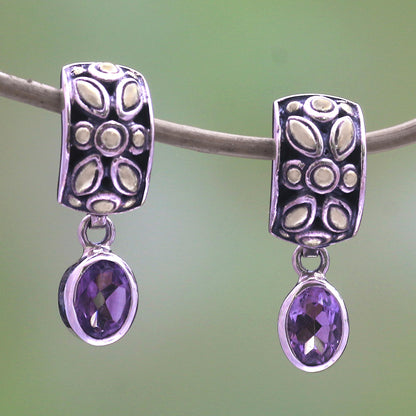 Padi Glisten Gold Accented Amethyst Dangle Earrings from Bali