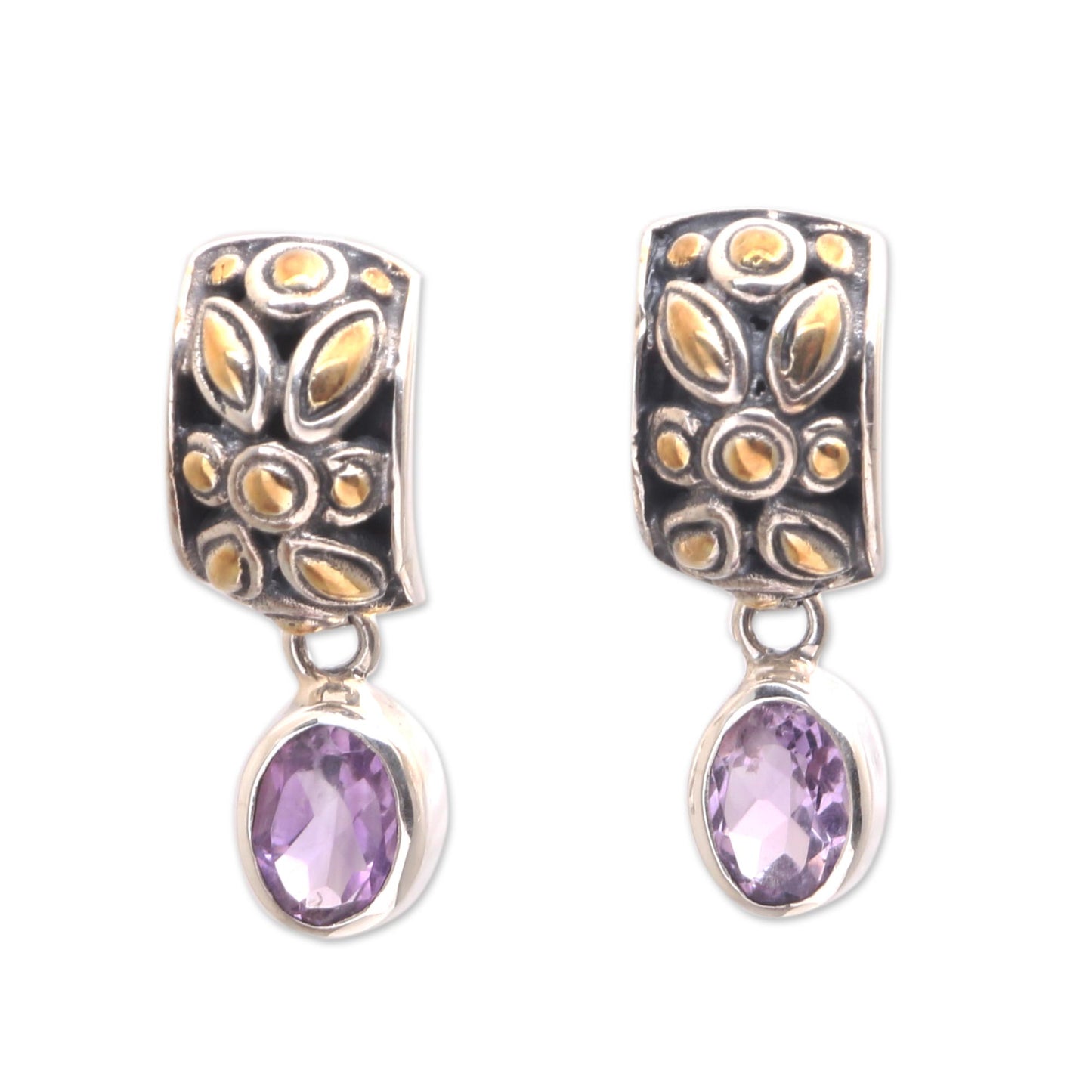 Padi Glisten Gold Accented Amethyst Dangle Earrings from Bali