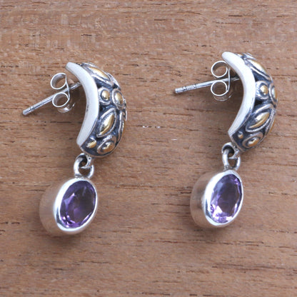 Padi Glisten Gold Accented Amethyst Dangle Earrings from Bali