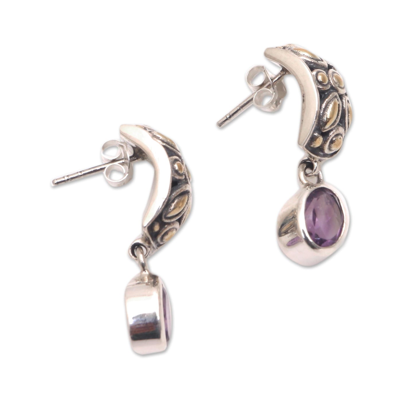 Padi Glisten Gold Accented Amethyst Dangle Earrings from Bali