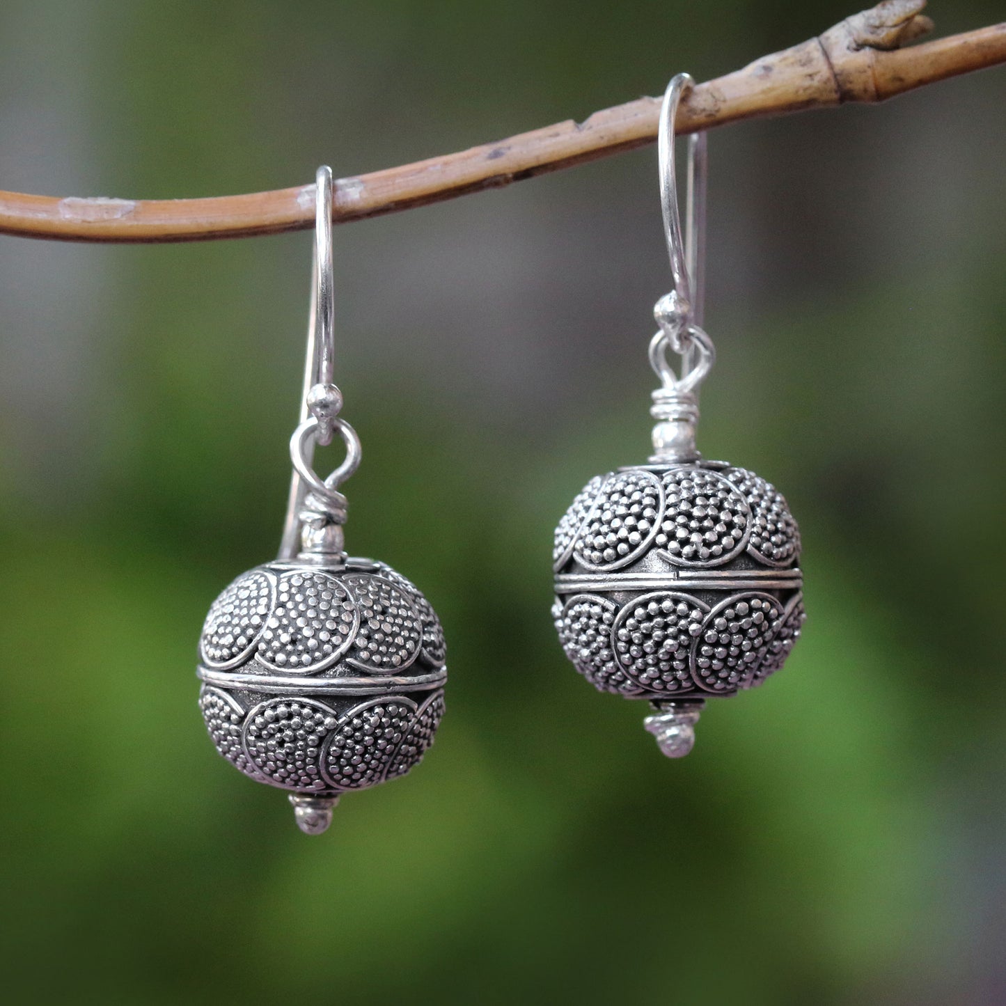 Sky Lanterns Dot Motif Sterling Silver Dangle Earrings from Bali