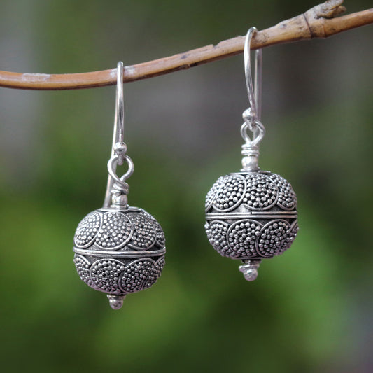 Sky Lanterns Dot Motif Sterling Silver Dangle Earrings from Bali