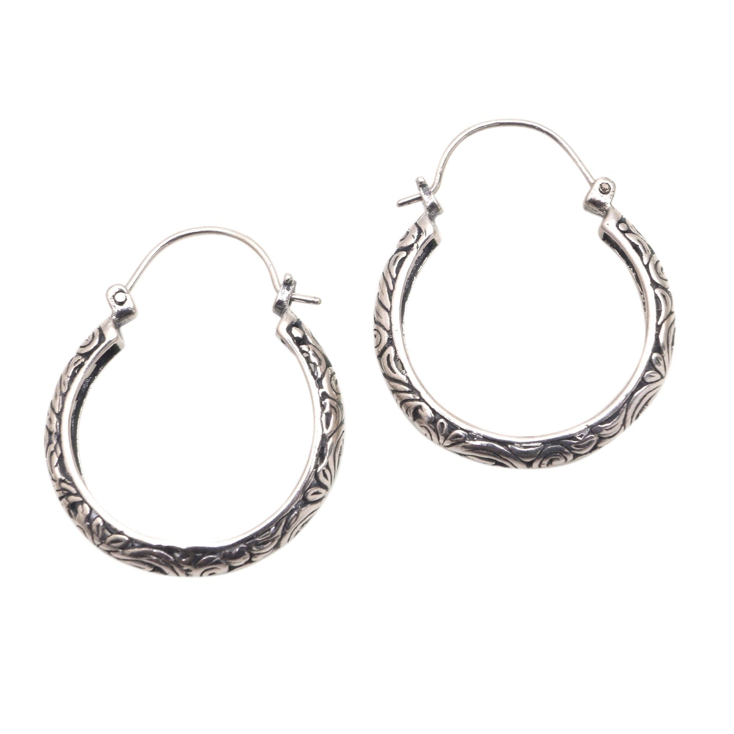 Loop Tradition Patterned Sterling Silver Hoop Earrings from Bali
