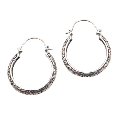 Loop Tradition Patterned Sterling Silver Hoop Earrings from Bali