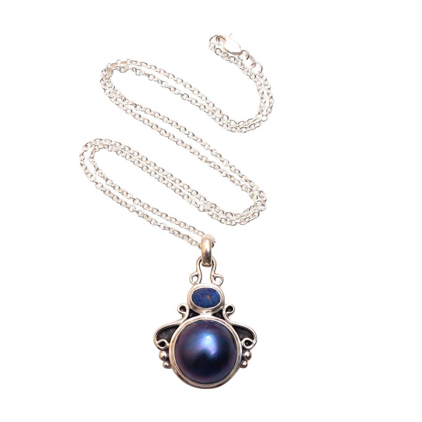 Ocean Glow Cultured Pearl and Opal Pendant Necklace from Bali