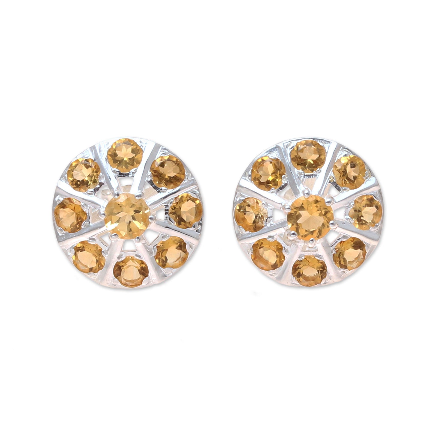 Glittering Shields Citrine Button Earrings Crafted in India