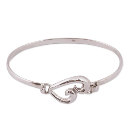 Heart Curl Taxco Sterling Silver Heart Bangle Bracelet from Mexico