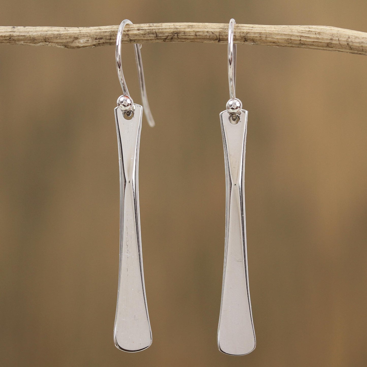 Fascinating Blades Modern Sterling Silver Dangle Earrings from Mexico