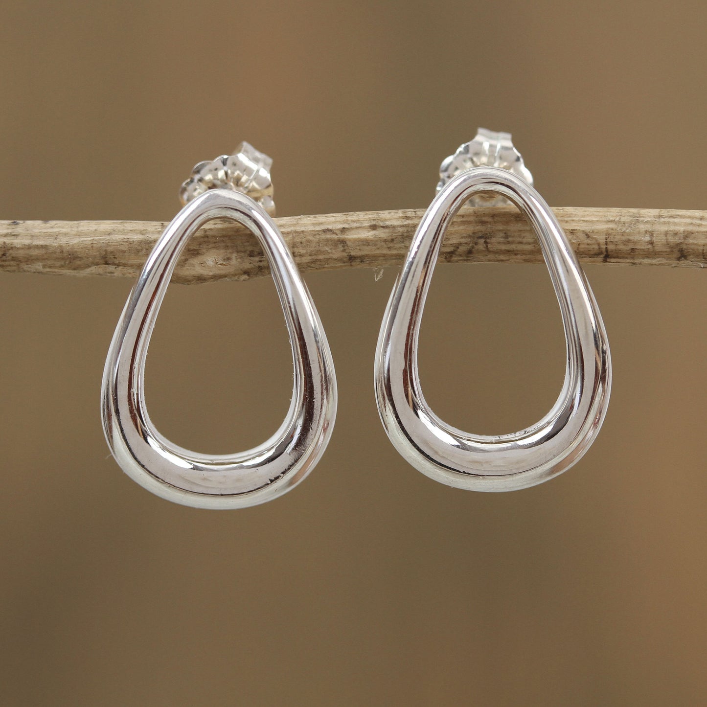 Modern Pears Pear-Shaped Sterling Silver Drop Earrings from Mexico