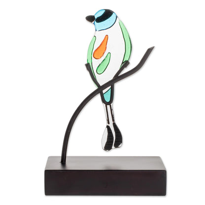 Motmot Art Glass Sculpture of a Motmot Bird from El Salvador