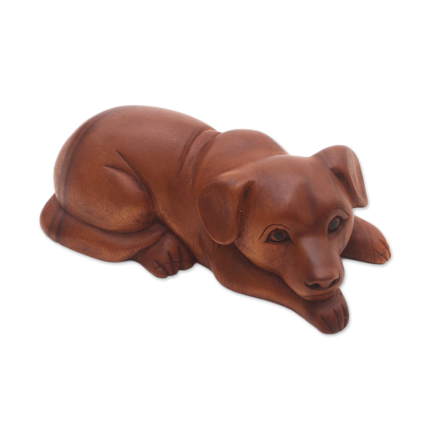 Good Boy Hand-Carved Suar Wood Dog Sculpture from Bali