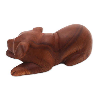 Good Boy Hand-Carved Suar Wood Dog Sculpture from Bali