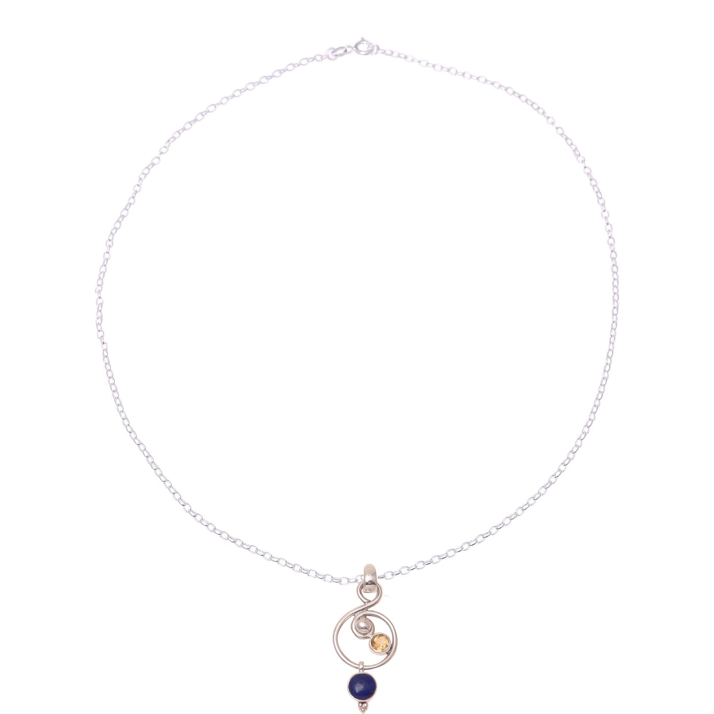 Swirling Royal Lapis Lazuli and Citrine Necklace Crafted in India