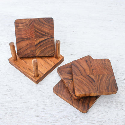 Deep Nature Handmade Teak Wood Coasters from Thailand (Set of 4)