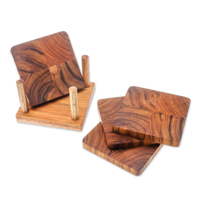 Deep Nature Handmade Teak Wood Coasters from Thailand (Set of 4)