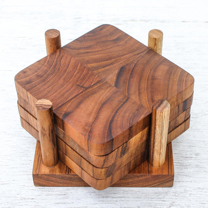 Deep Nature Handmade Teak Wood Coasters from Thailand (Set of 4)