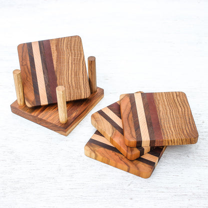 Striped Nature Striped Wood Coasters from Thailand (Set of 4)