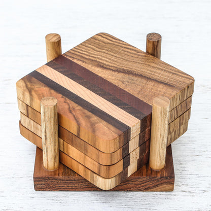 Striped Nature Striped Wood Coasters from Thailand (Set of 4)