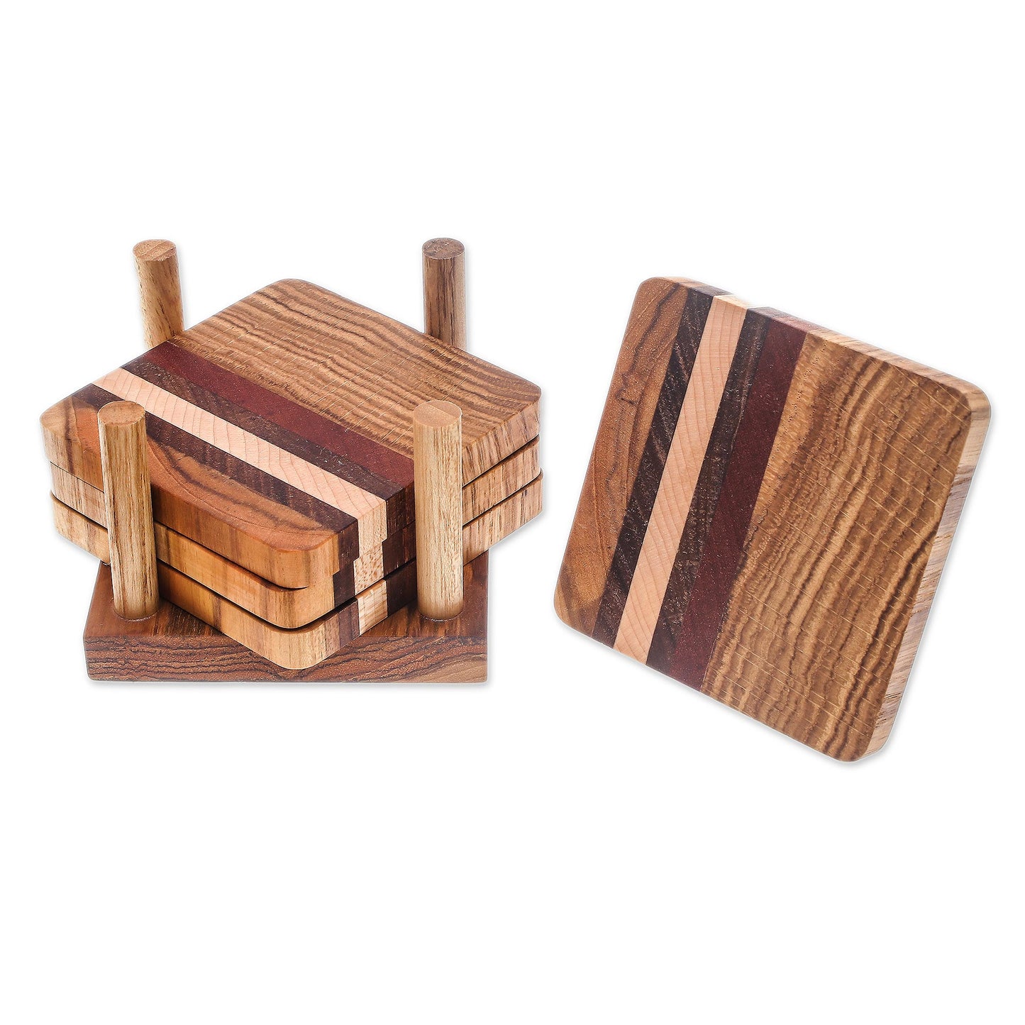 Striped Nature Striped Wood Coasters from Thailand (Set of 4)