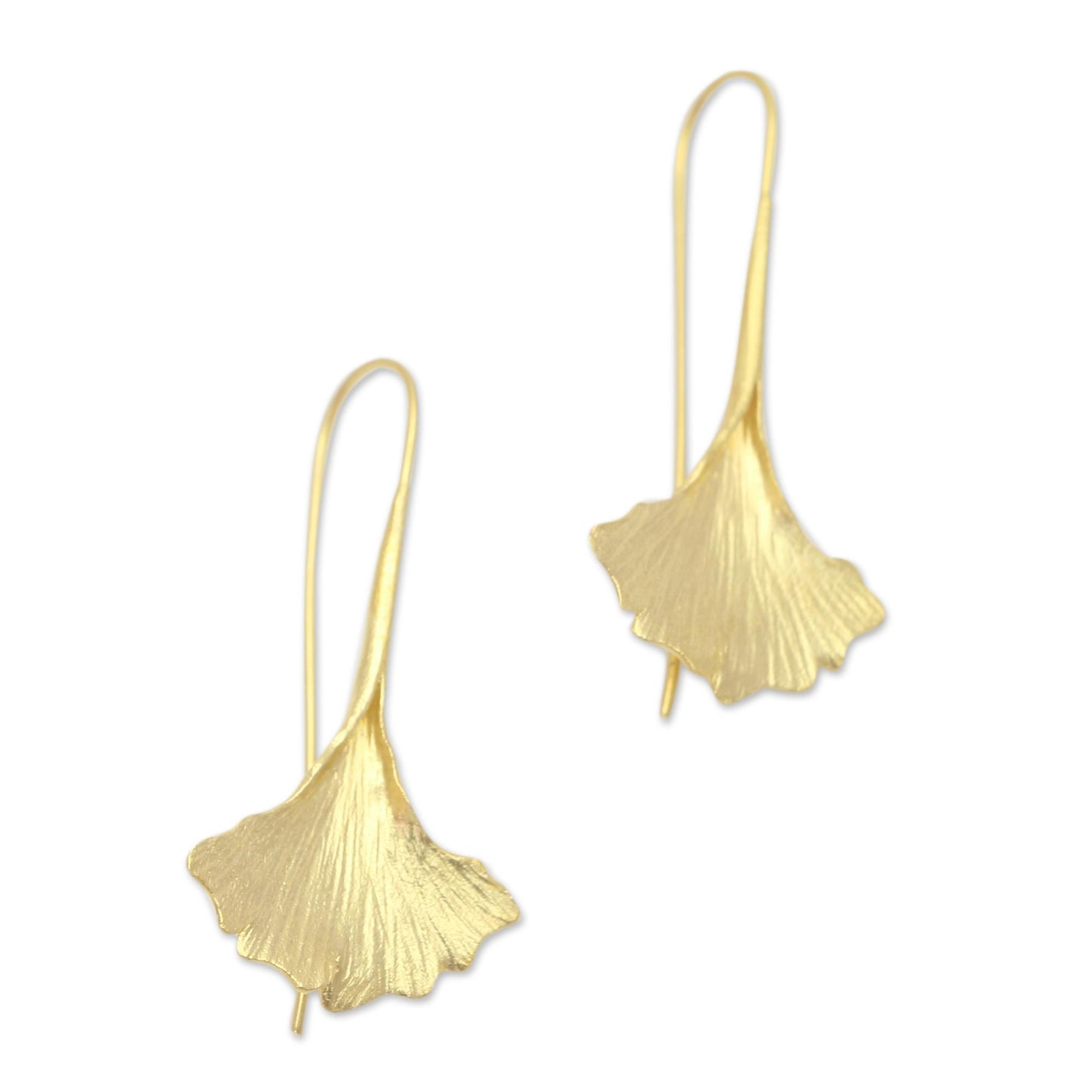Golden Ginko Leaf Gold Plated Sterling Silver Ginko Leaf Drop Earrings