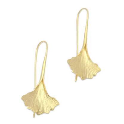 Golden Ginko Leaf Gold Plated Sterling Silver Ginko Leaf Drop Earrings