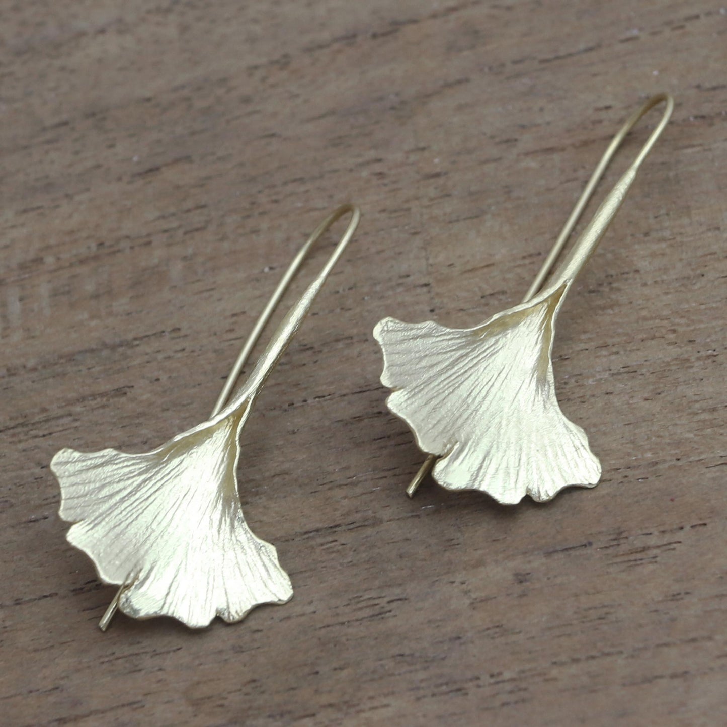 Golden Ginko Leaf Gold Plated Sterling Silver Ginko Leaf Drop Earrings