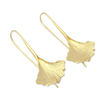 Golden Ginko Leaf Gold Plated Sterling Silver Ginko Leaf Drop Earrings