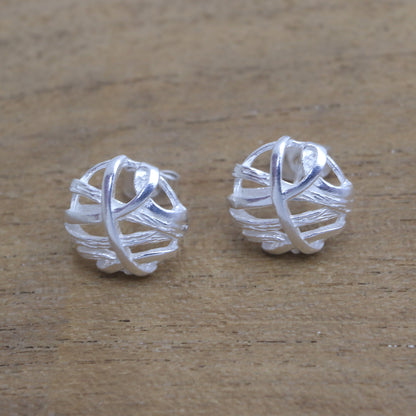 Balinese Fabric Handcrafted Sterling Silver Stud Earrings from Bali