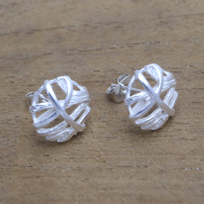 Balinese Fabric Handcrafted Sterling Silver Stud Earrings from Bali