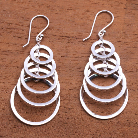 Shimmering Moons 925 Sterling Silver Dangle Earrings with Circle Pattern