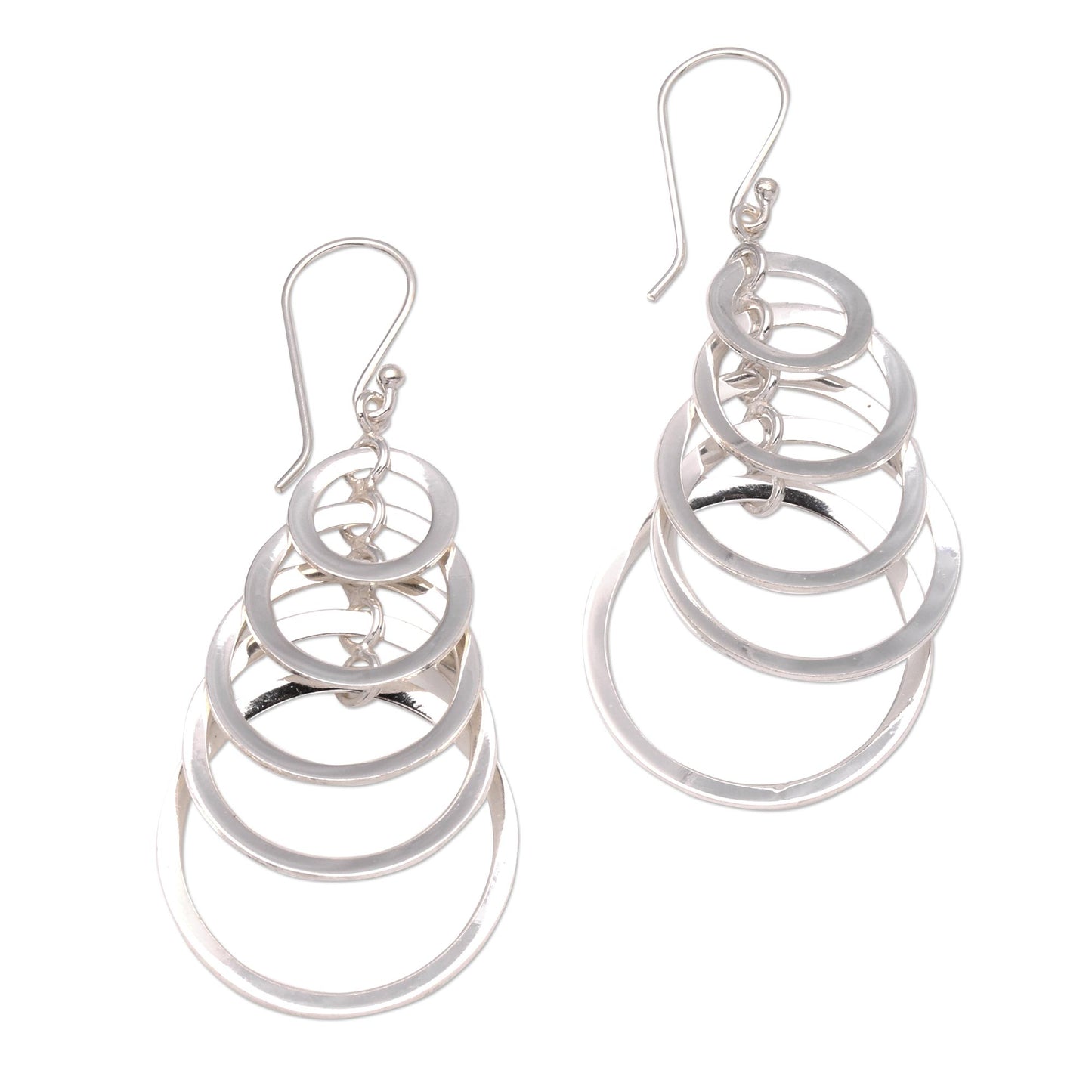 Shimmering Moons 925 Sterling Silver Dangle Earrings with Circle Pattern