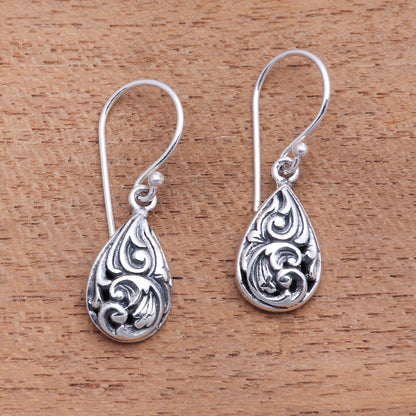 Drops of Tradition Patterned Drop-Shaped Sterling Silver Dangle Earrings