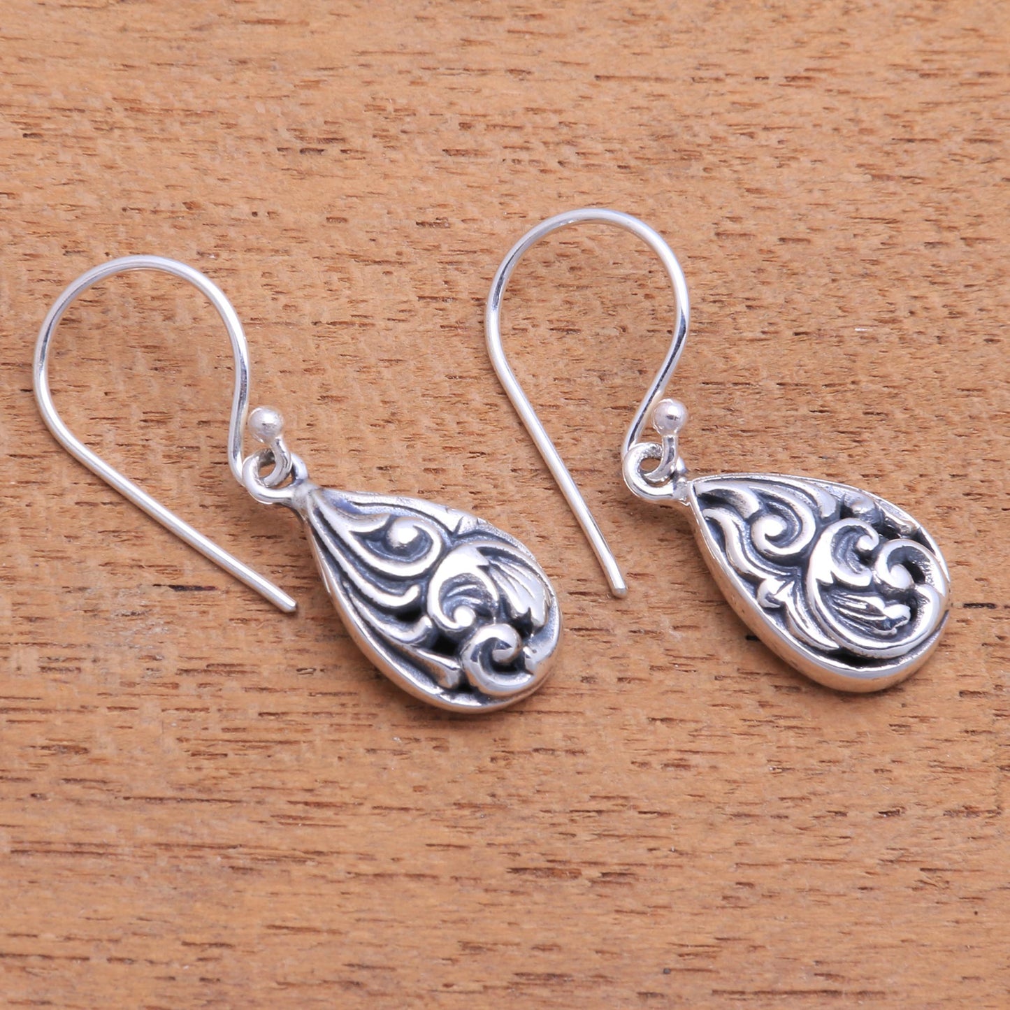 Drops of Tradition Patterned Drop-Shaped Sterling Silver Dangle Earrings