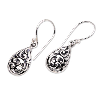 Drops of Tradition Patterned Drop-Shaped Sterling Silver Dangle Earrings