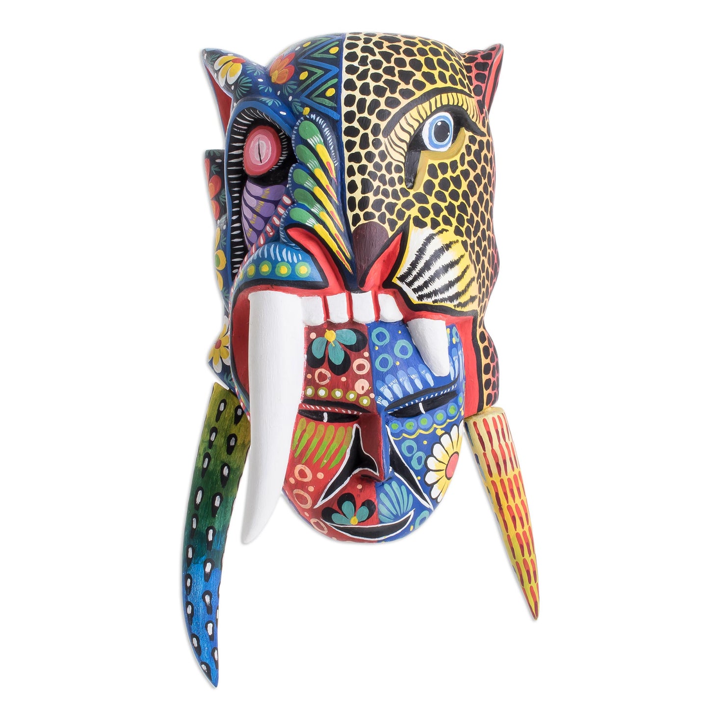 Mayan Warrior Hand-Painted Wood Mayan Warrior Mask from Guatemala
