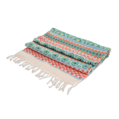 Guatemala is Family Handwoven Cotton Table Runner in Turquoise from Guatemala