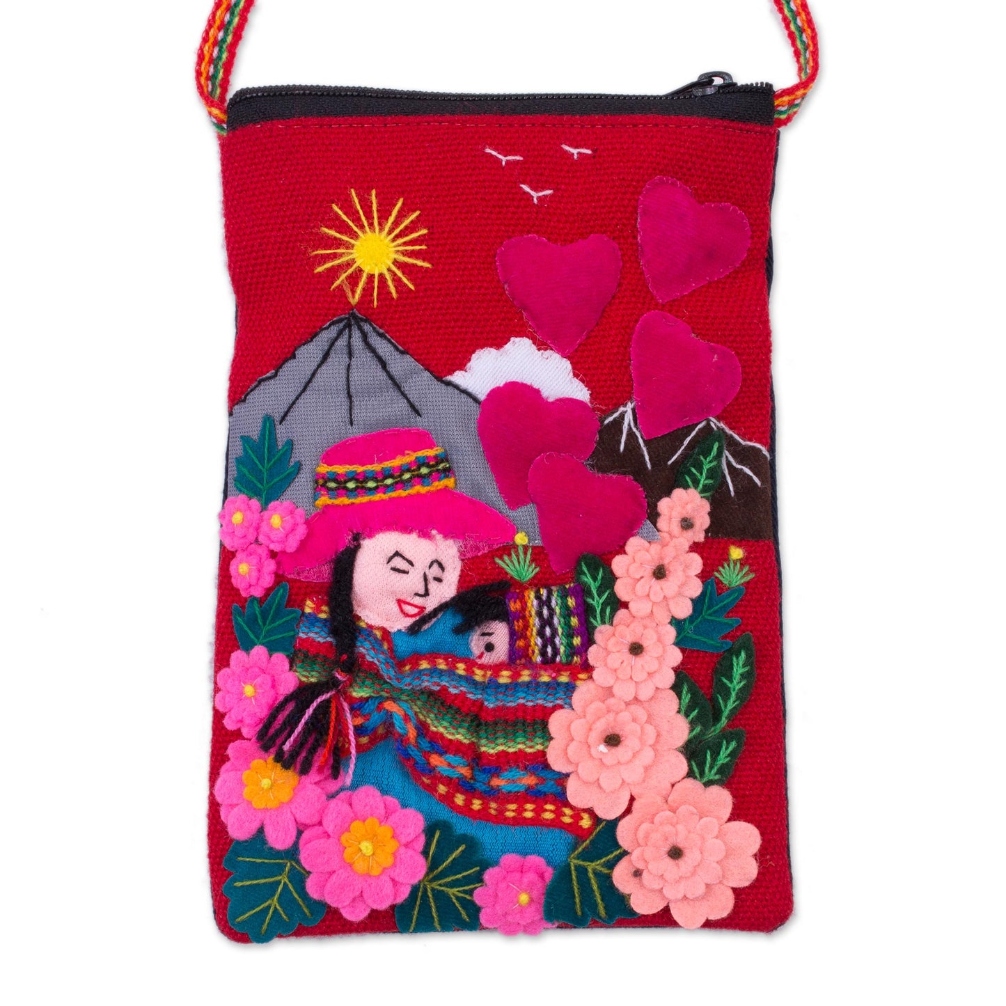 Mama of the Andes Handcrafted Arpillera Cotton Blend Cell Phone Bag from Peru