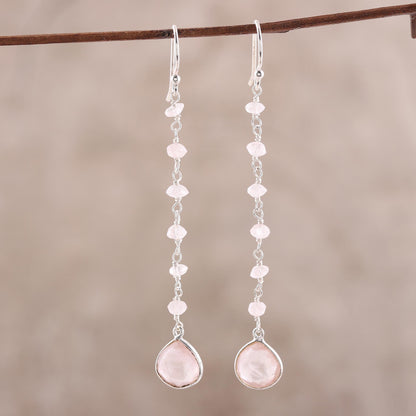 Morning Drops 4-Carat Rose Quartz Dangle Earrings from India