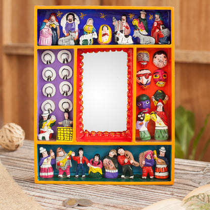 Ayacucho Birth Retablo-Style Nativity Wood Wall Mirror from Peru