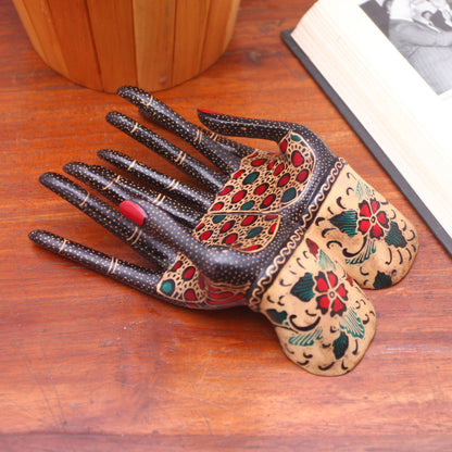 Beautiful Hands Floral Batik Wood Ring Holder from Java